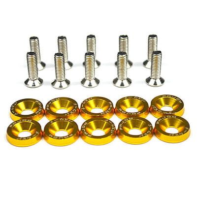 1 SET 10 TORNILLOS M6 + 10 ARANDELAS JDM COLOR DORADO