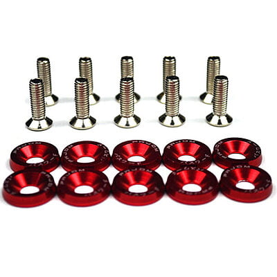 1 SET 10 TORNILLOS M6 + 10 ARANDELAS JDM COLOR ROJO